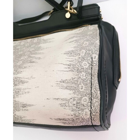 Vince Camuto Fiona Lg Blk Leather Satchel w Crossbody Tan Print Gold Hardware - Picture 9 of 16